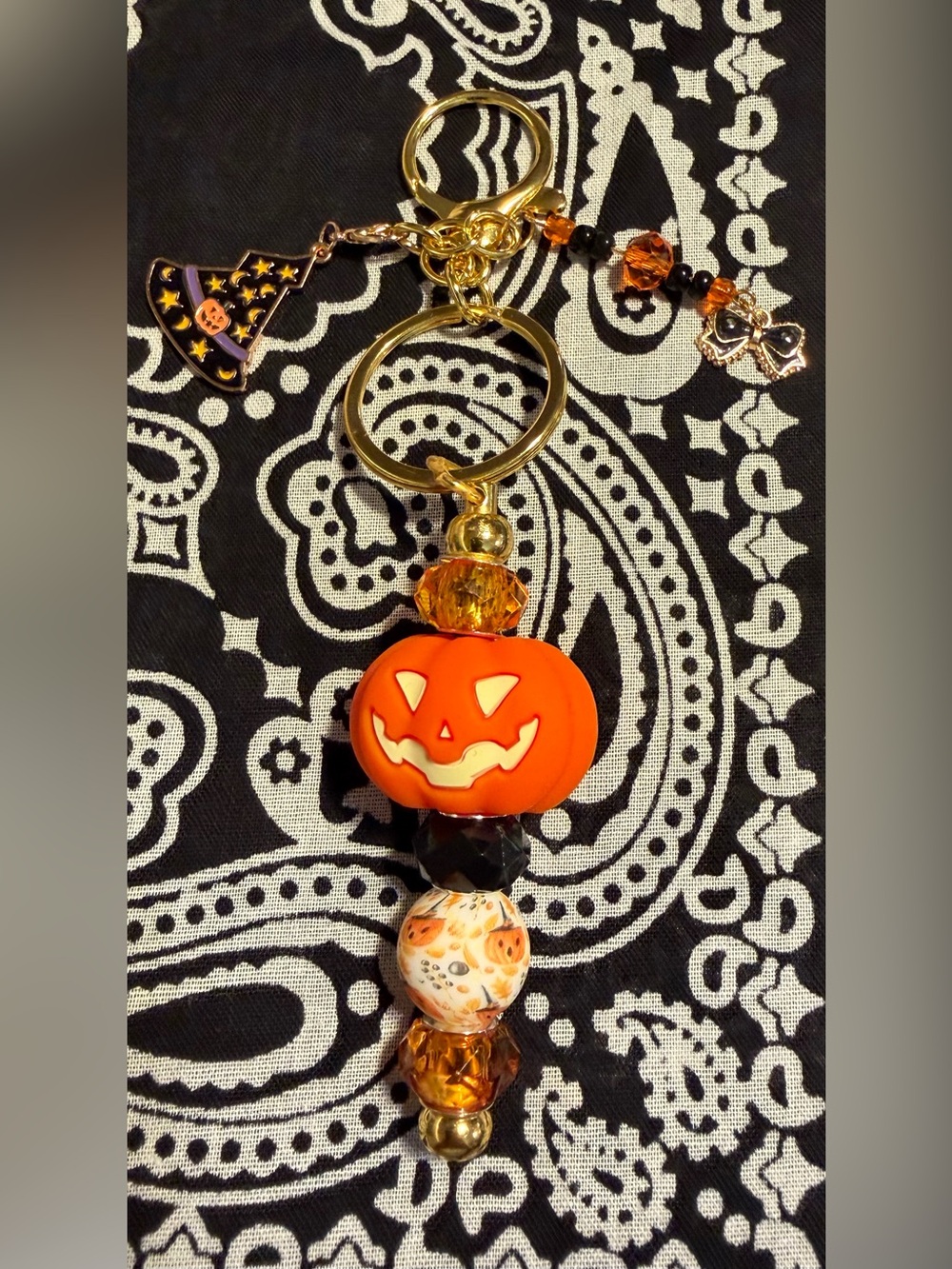 Halloween Pumpkin Bead Keychain - Orange Kids Accessory